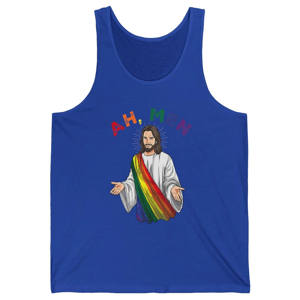 Ah Men LGBT Gay Pride Jesus Christian God Rainbow Flag Love Unisex Jersey Tank