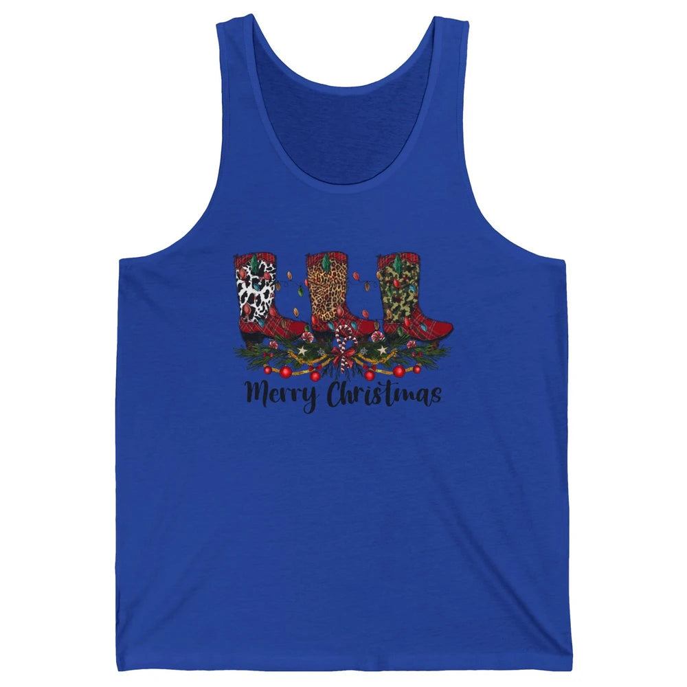 Christmas Cowboy Boots Santa Boots Leopard Western Christmas Unisex Jersey Tank