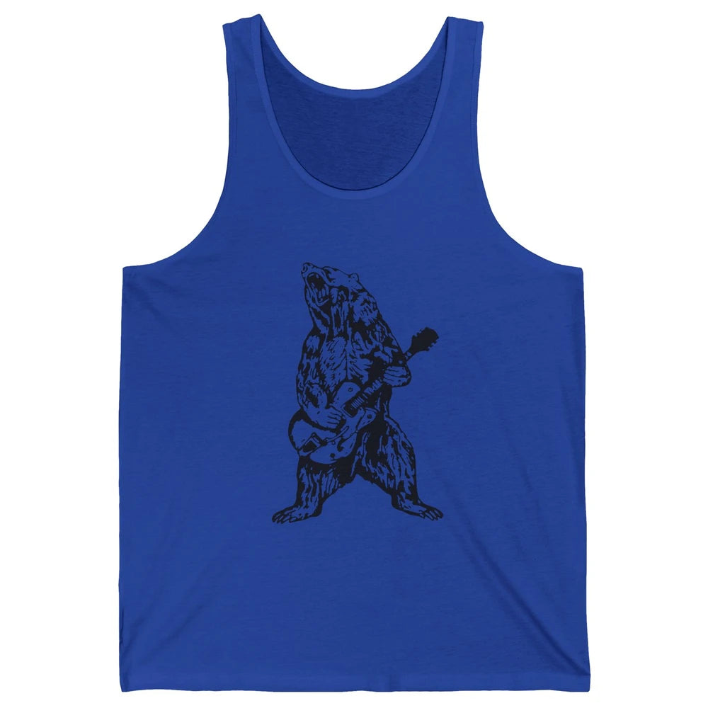 Retro Bear Playing Bass Guitar Bear Guitarist Musician Gift Unisex Jersey Tank