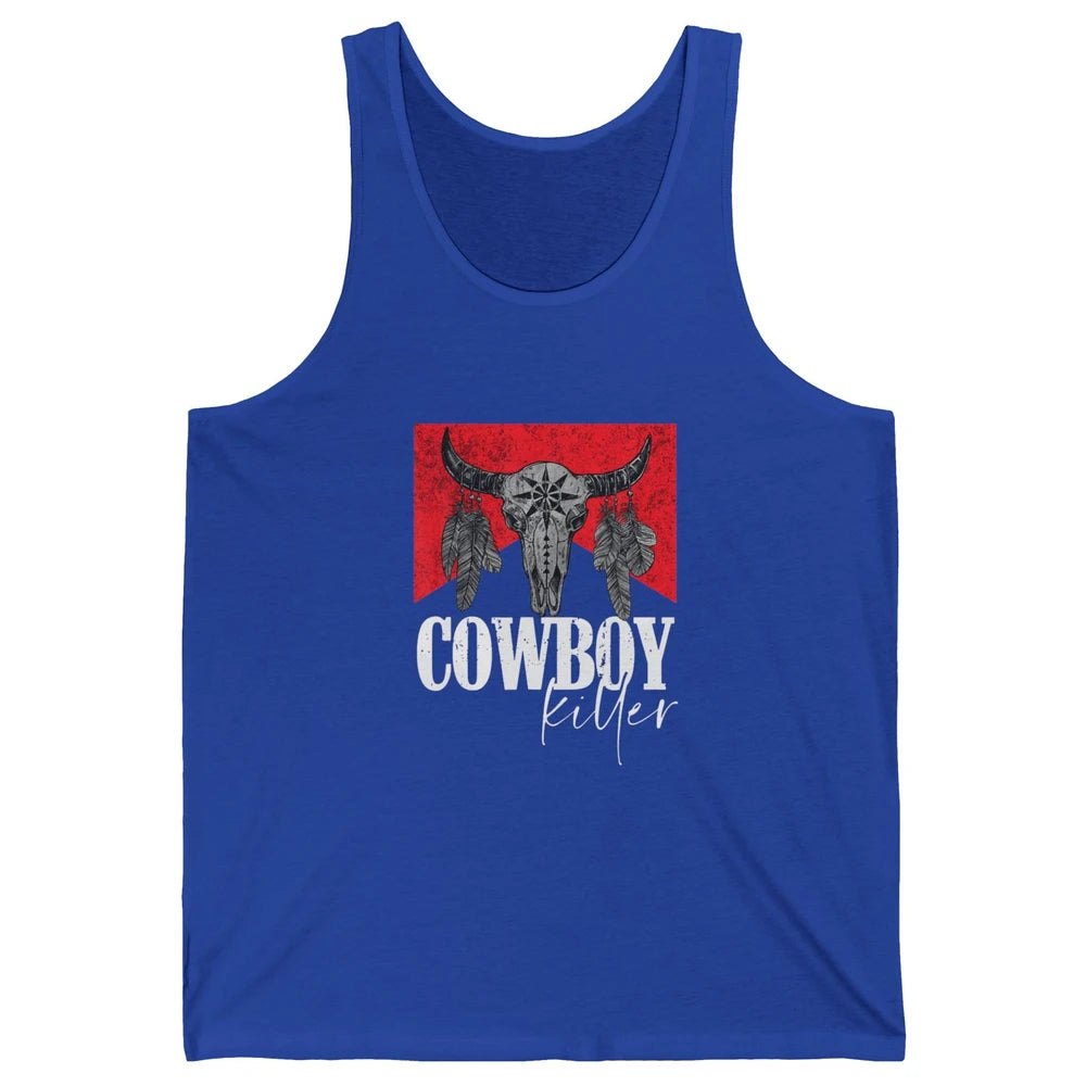 Retro Cow Skull Cowboy Killer Punchy Bull Western Country Unisex Jersey Tank