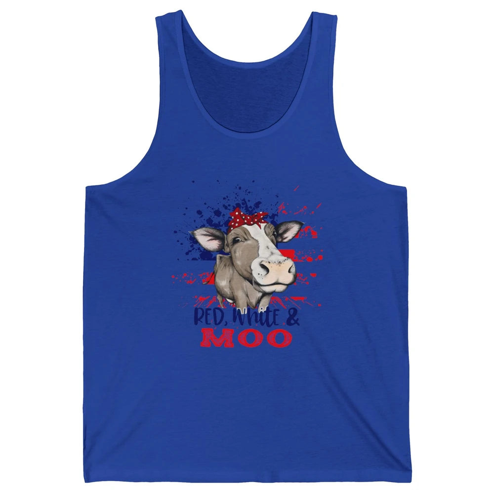 Red White Moo Cow America Flag 4th of July Patriotic Unisex Jersey Tank