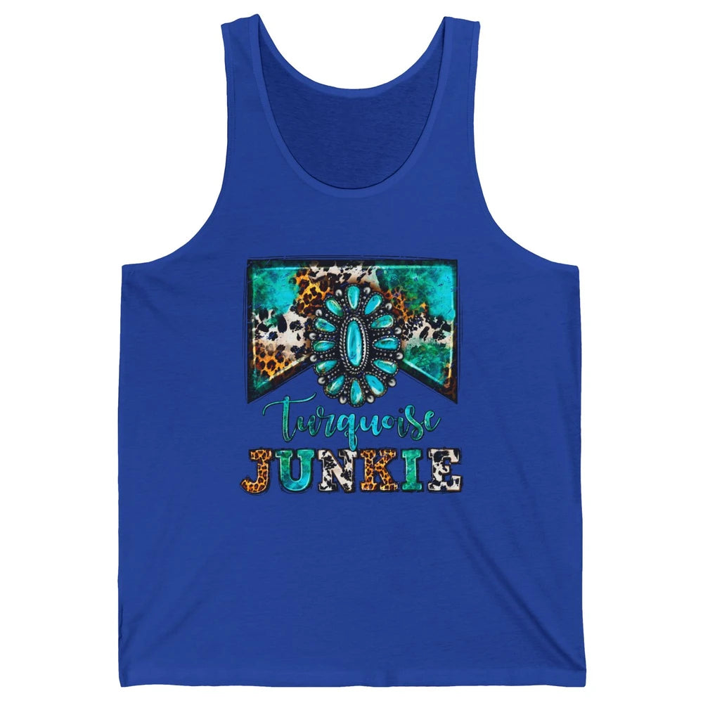 Retro Leopard Turquoise Junkie Gemstone Western Country Unisex Jersey Tank