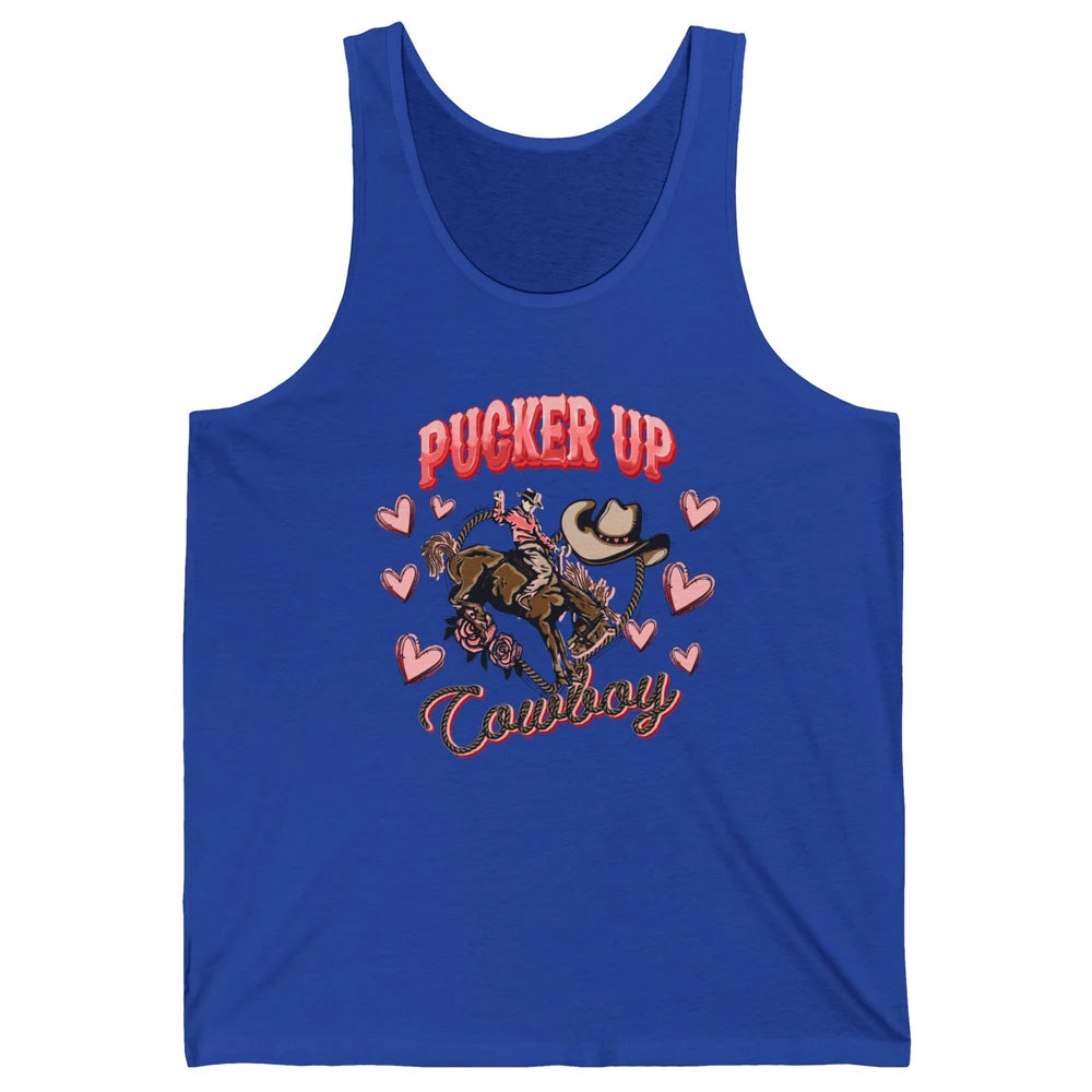 Retro Cowboy Horsing Pucker Up Cowboy Western Valentines Day Unisex Jersey Tank