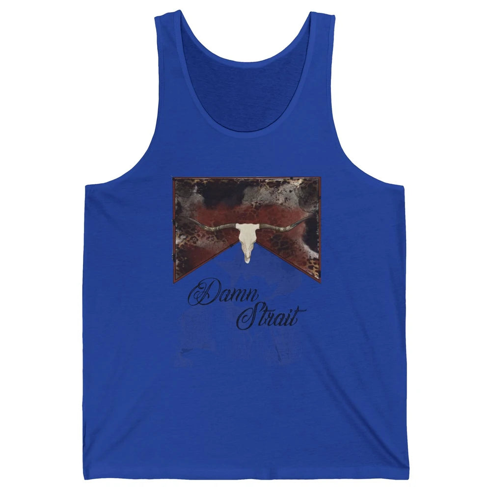 Retro Leopard Bull Skull Damn Strait Western Country Cowboy Unisex Jersey Tank