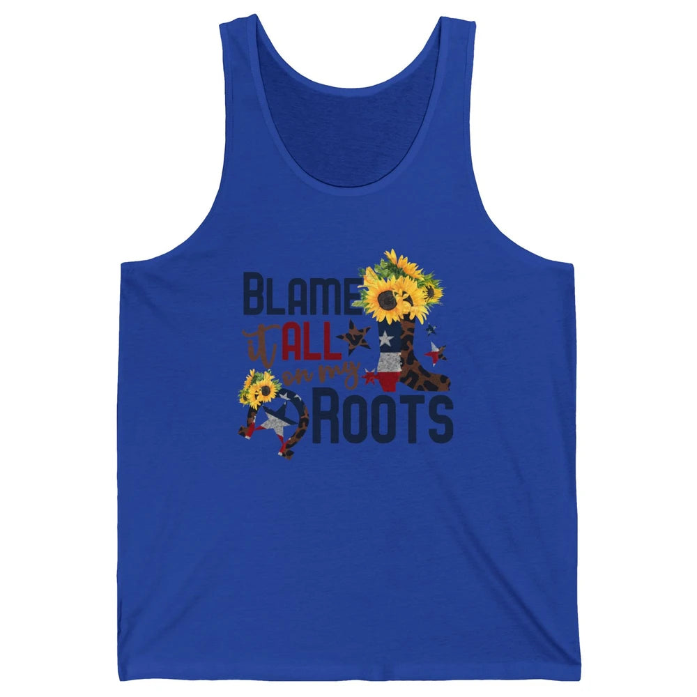 Retro Cowgirl Boot Blame It All On My Boot US Flag Sunflower Unisex Jersey Tank