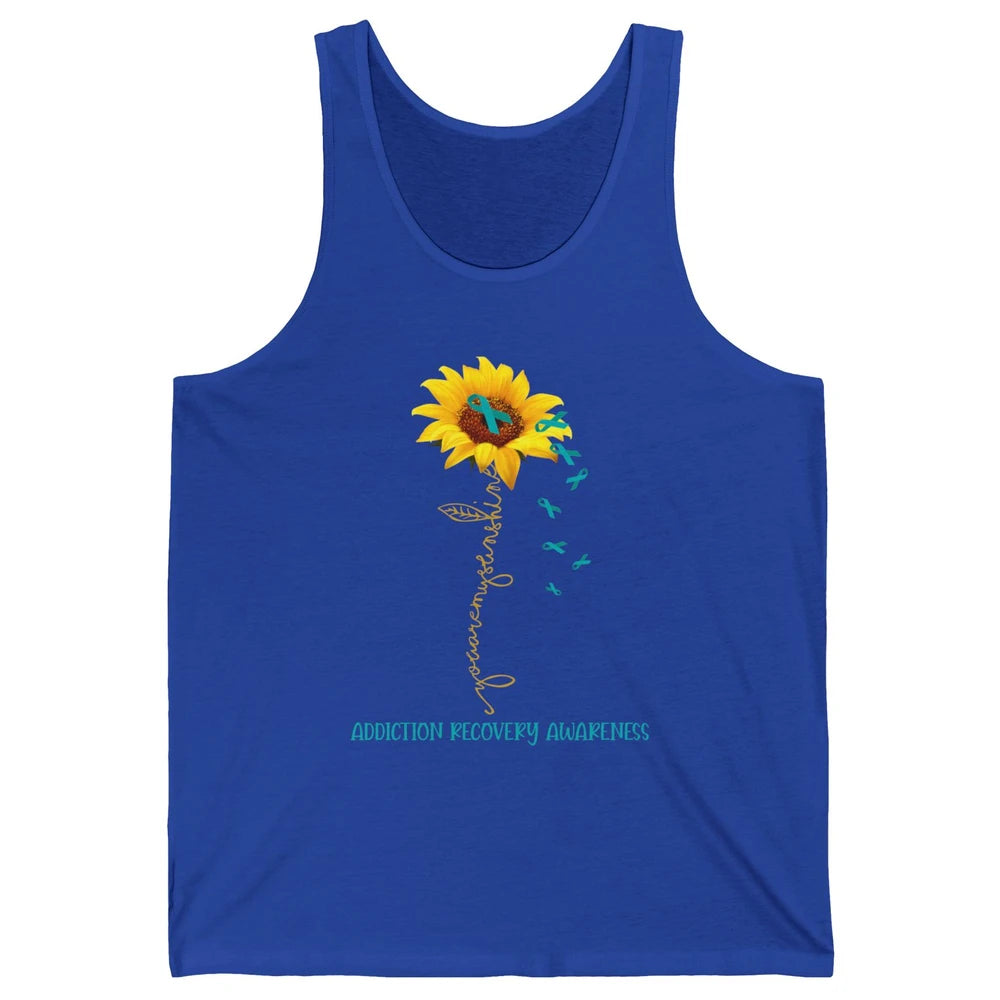 Addiction Recovery Awareness Teal Ribbon Sunflower Unisex Jersey Tank
