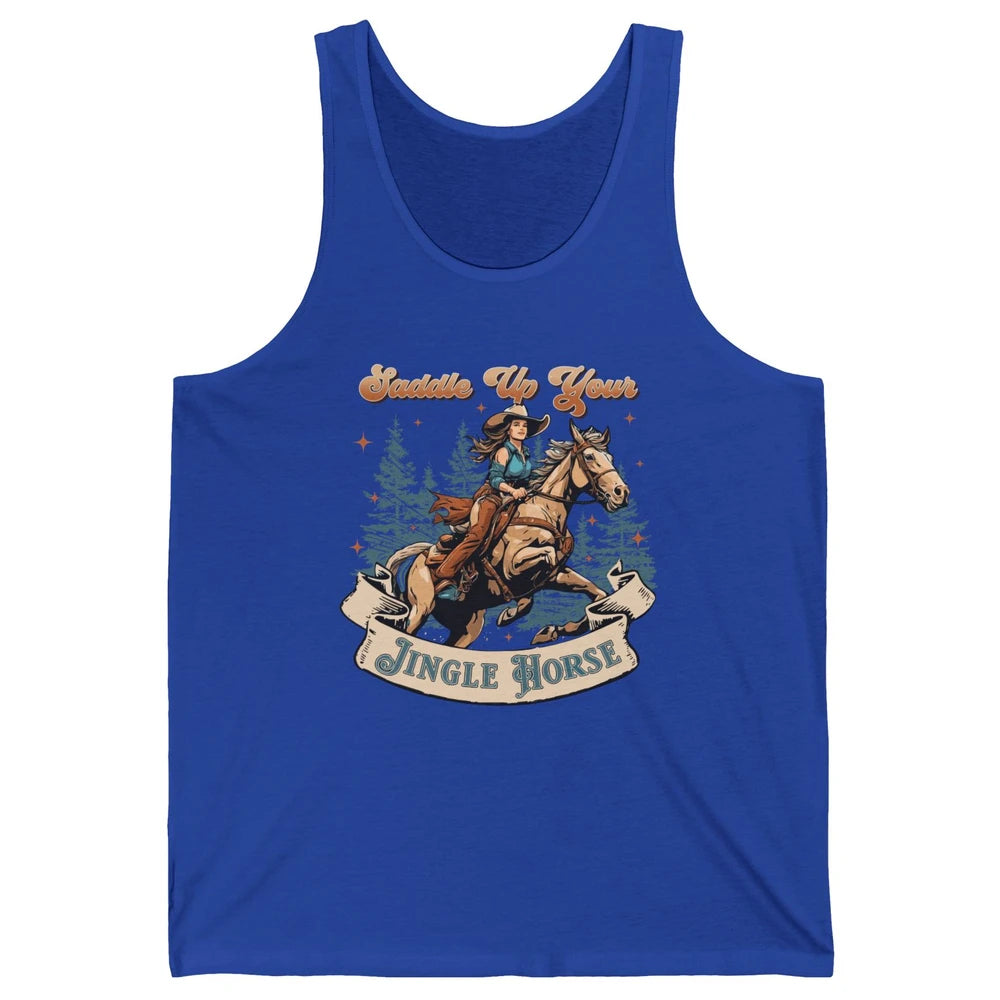 Retro Christmas Saddle Up Your Jingle Horse Bronco Cowgirl Unisex Jersey Tank