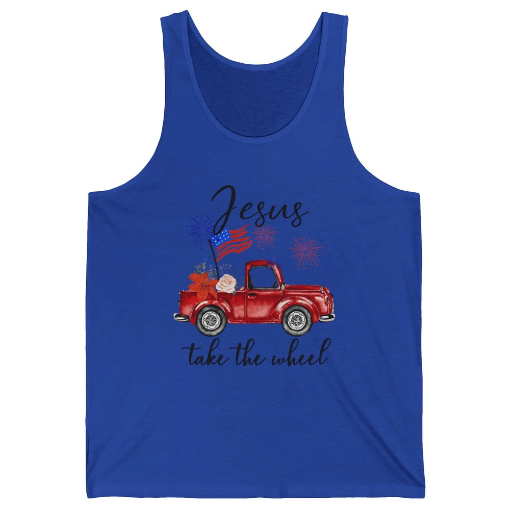 4th Of July Jesus Take The Wheel Red Truck Watercolor God Unisex Jersey Tank