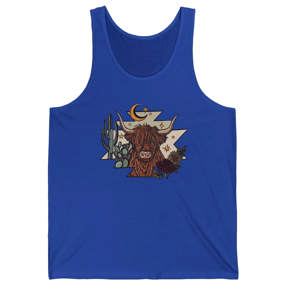 Retro Desert Cactus Highland Cow Western Country Cow Spirit Unisex Jersey Tank