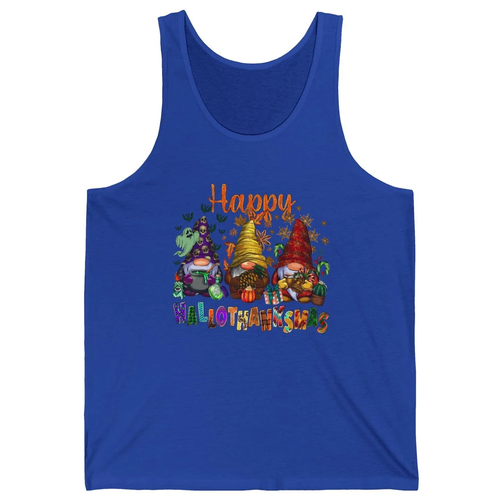 Pumpkin Gnomes Hallo-thank-mas Halloween Thanksgiving Xmas Unisex Jersey Tank