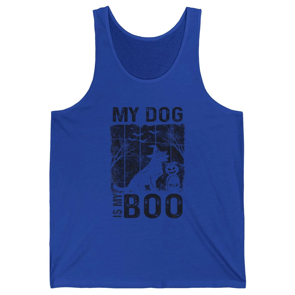 Retro My Dog Is My Boo Ghost Hippie Halloween Spooky Puppy Unisex Jersey Tank