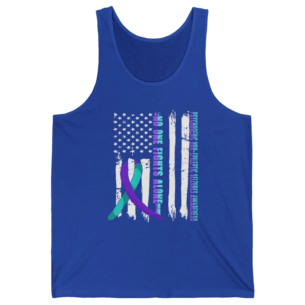 PNES Awareness Purple Teal Ribbon No One Fight Alone US Flag Unisex Jersey Tank