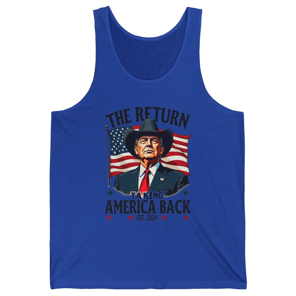 Patriotic President Donald Trump Cowboy Taking America Back Republican Political Rodeo USA Unisex Jersey Tank