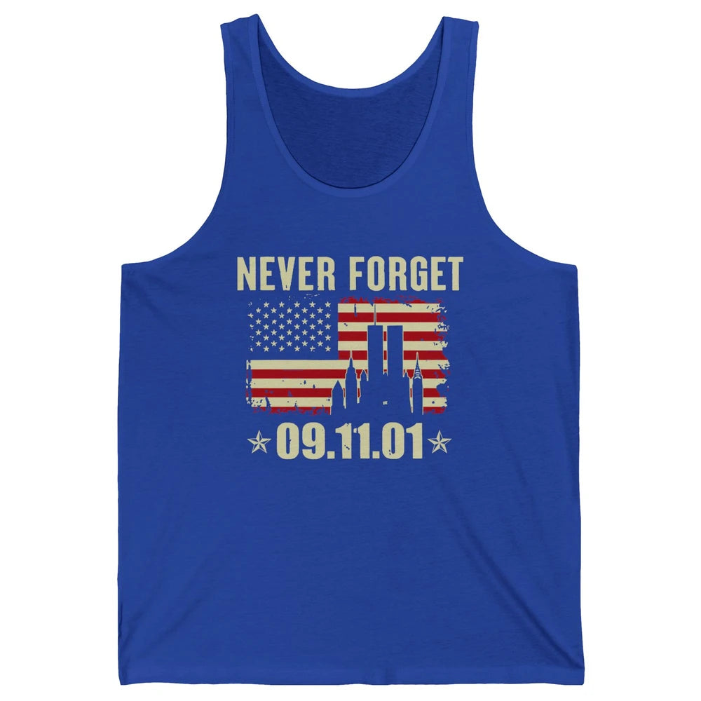 Retro Never Forget 911 American Flag Patriotic Memorial Gift Unisex Jersey Tank