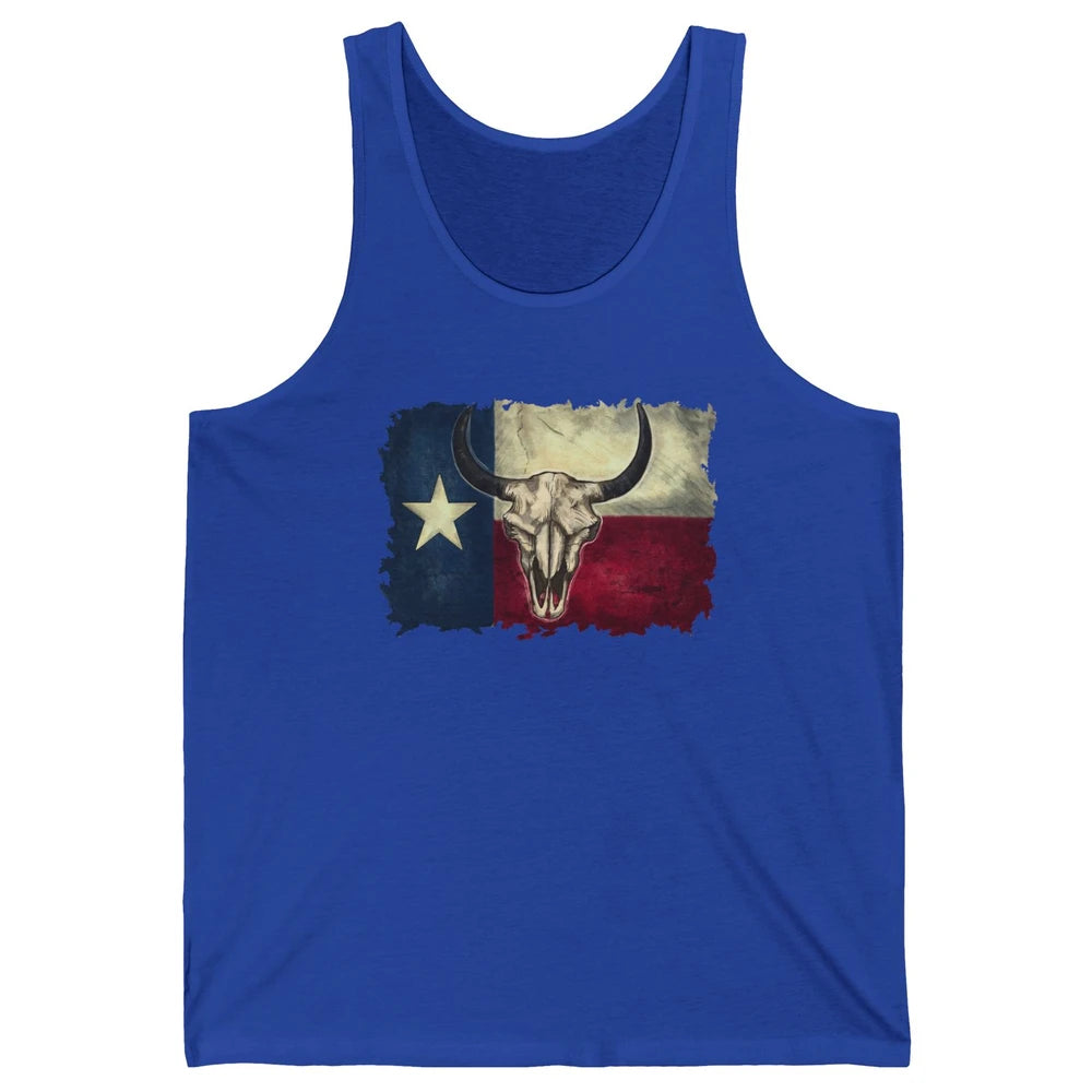 Retro Bull Skull Texas Map Western Country Cowboy Cowgirl Unisex Jersey Tank