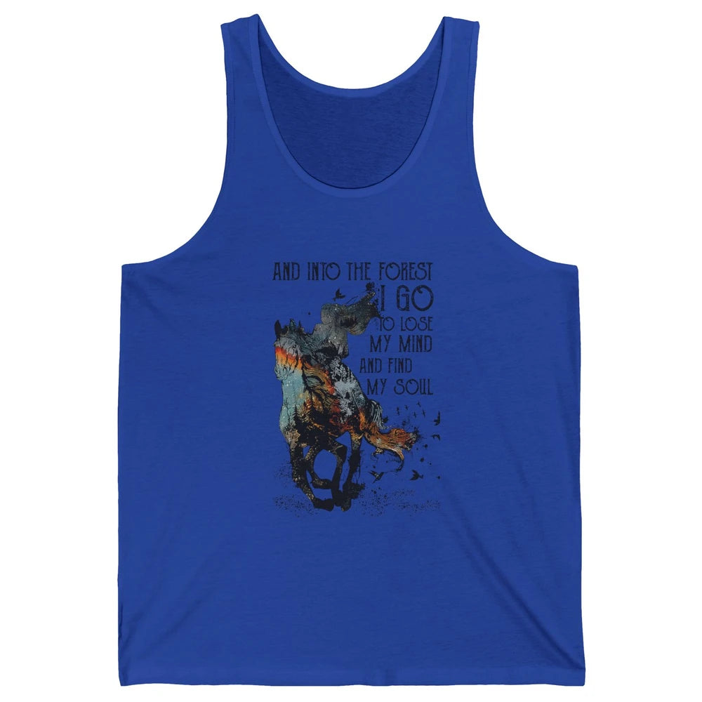 Retro Cowgirl Riding Horse Into Forest I Go Western Cowboy Unisex Jersey Tank
