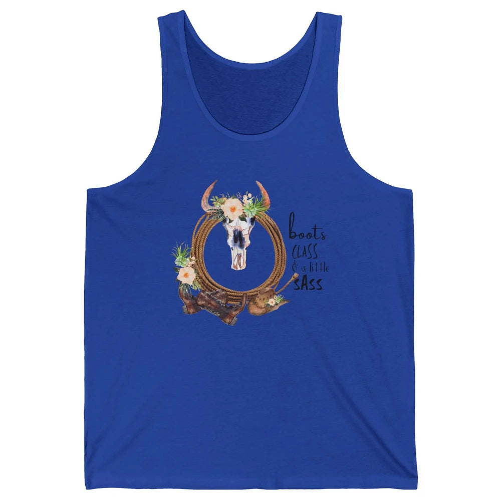 Retro Cowgirl Boots And Hat Boots Class A Little Sass Cowboy Unisex Jersey Tank
