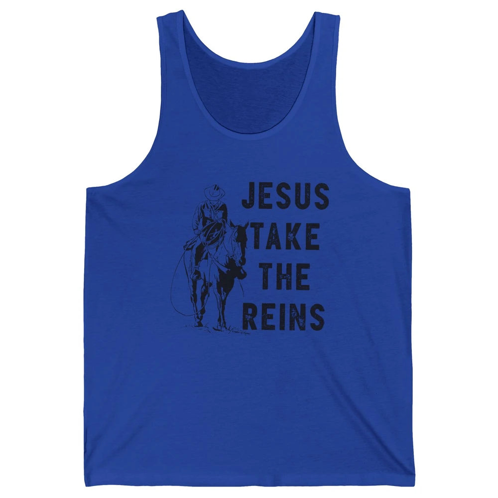 Retro Christian Cowboy Horsing Jesus Take The Reins Western Unisex Jersey Tank