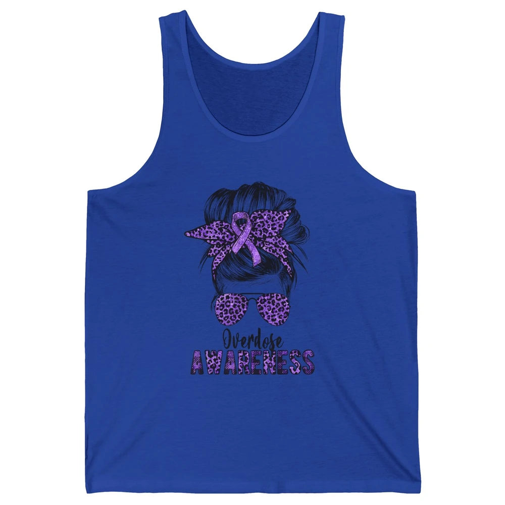 Overdose Awareness Messy Hair Bun Purple Leopard Warrior Unisex Jersey Tank