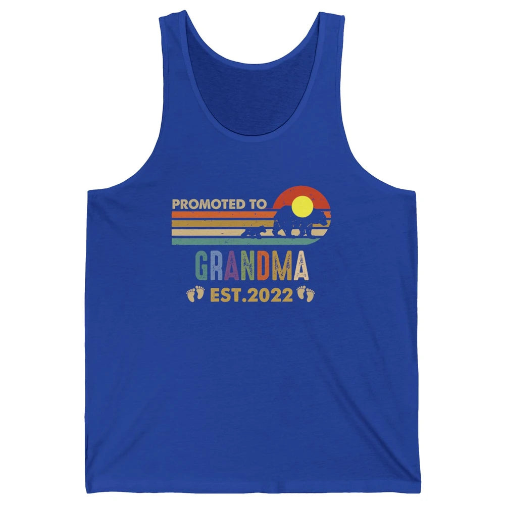 Retro Bear Sunset Promoted To Grandma Est 2022 Pregnancy Unisex Jersey Tank