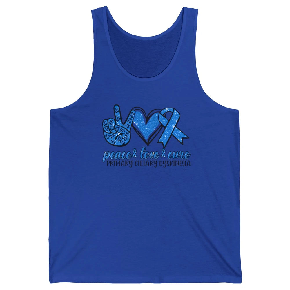 Primary Ciliary Dyskinesia Peace Love Cure Blue Ribbon Unisex Jersey Tank