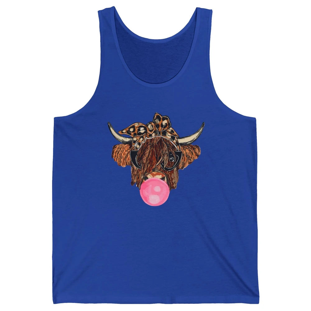 Highland Cow Leopard Bandana Glasses Bubble Gum Western Gift Unisex Jersey Tank