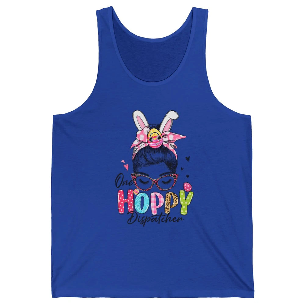 One Hoppy Dispatcher 911 Mom Messy Hair Woman Easter Bunny Unisex Jersey Tank