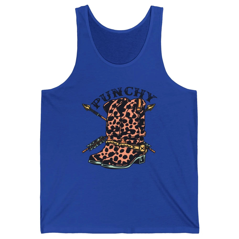 Retro Cowgirl Boots Leopard Punchy Western Country Cowboy Unisex Jersey Tank