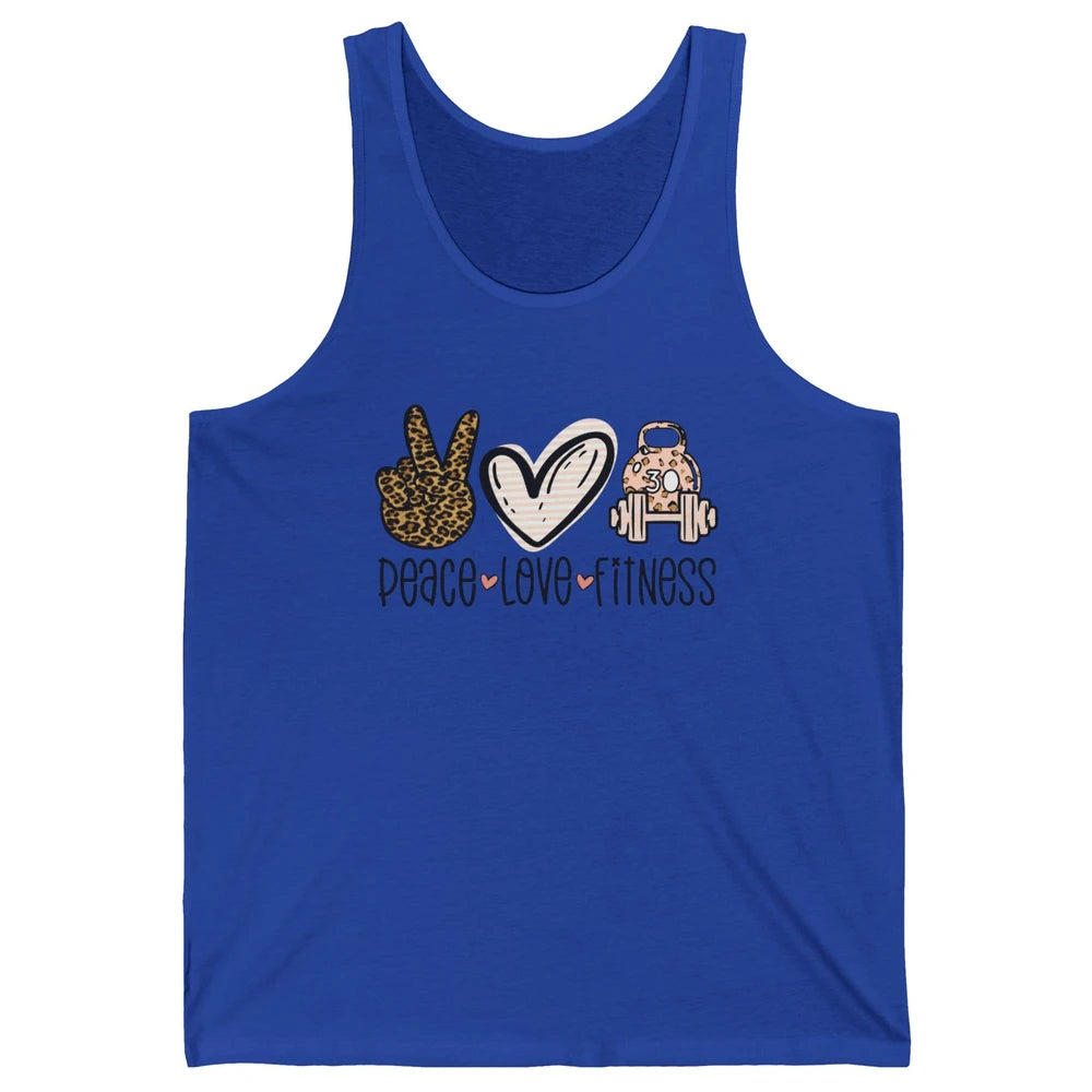 Peace Love Fitness Leopard Fitness Workout Gym Trainer Gift Unisex Jersey Tank
