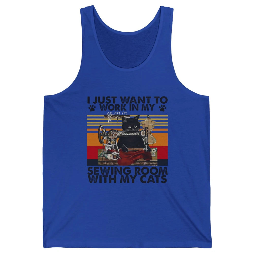 Retro I Just Want To Work In My Sewing Room With My Cats Unisex Jersey Tank