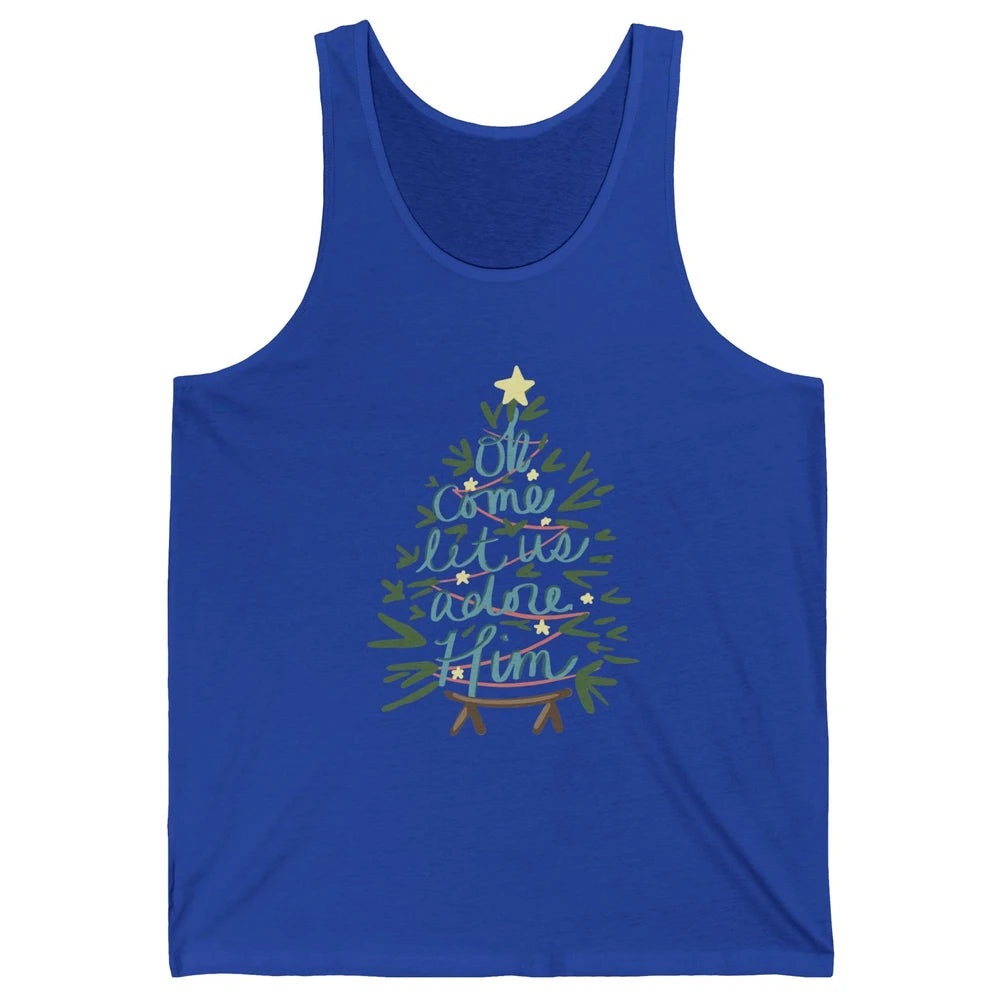 Oh Come Let Us Adore Him Groovy Christmas Tree Church Xmas Unisex Jersey Tank