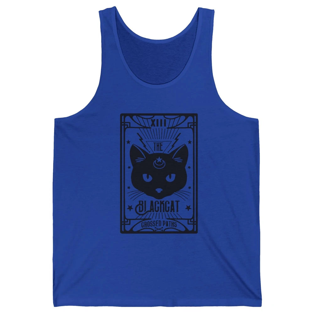 Retro Halloween Black Cat Crossed Path Tarot Card Witchcraft Unisex Jersey Tank