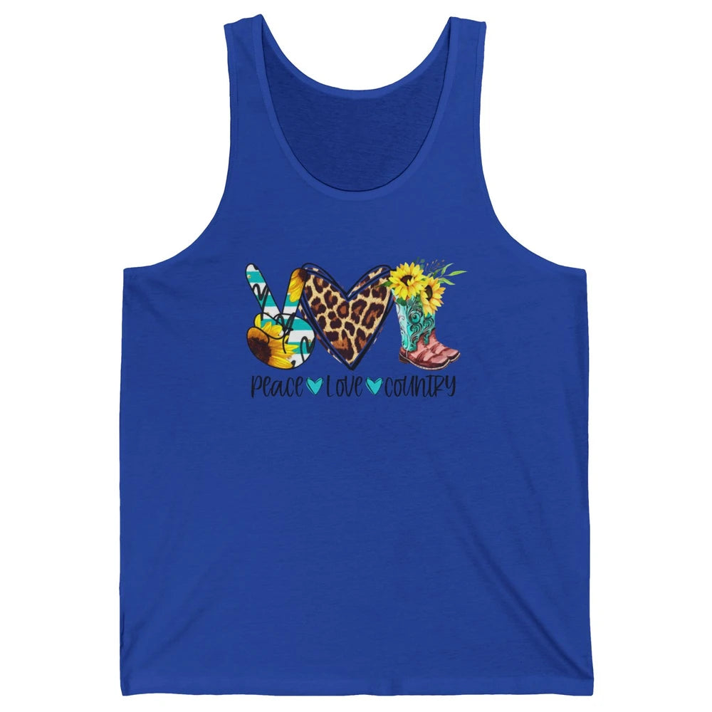 Retro Peace Love Country Cowgirl Midwest Girl Boot Sunflower Unisex Jersey Tank