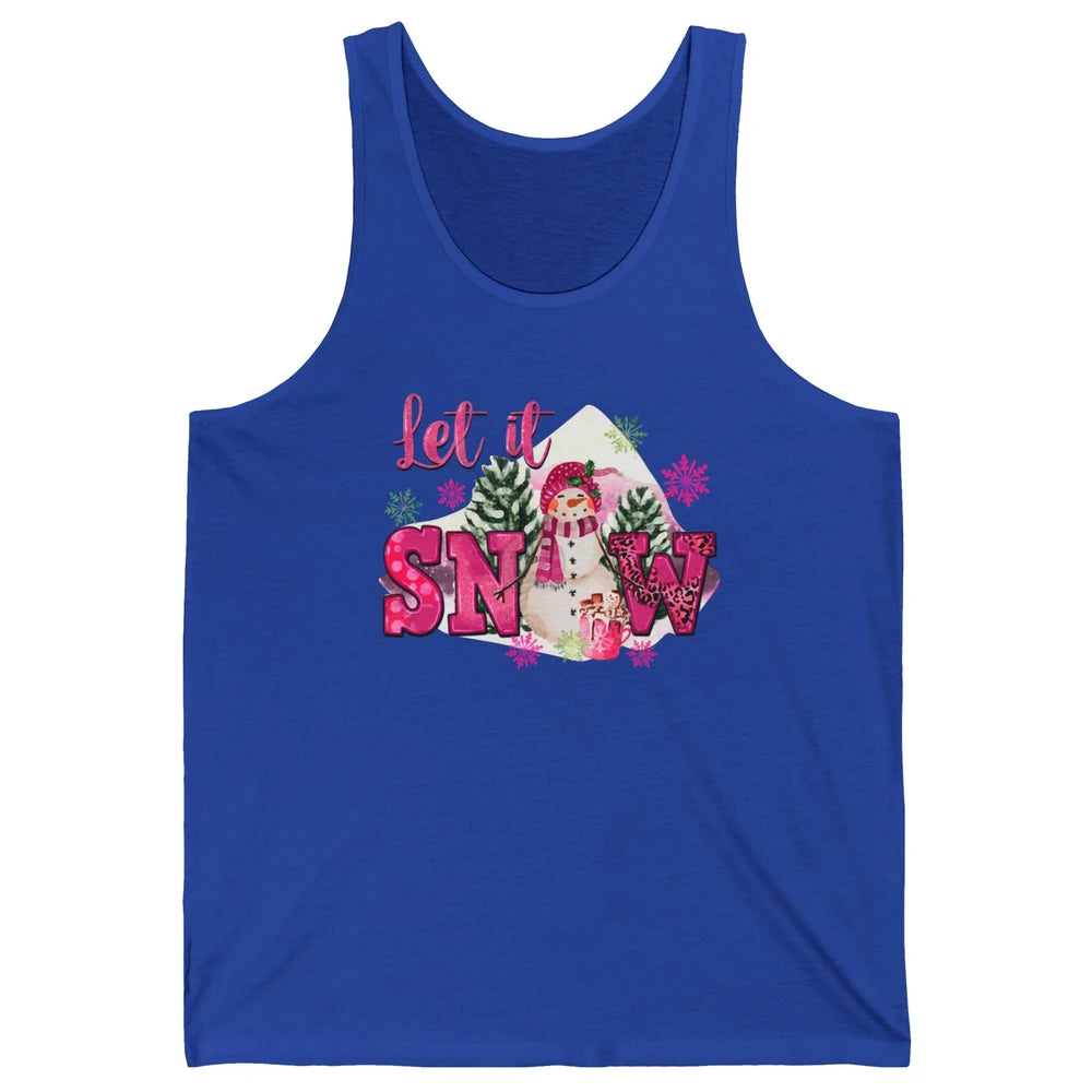 Retro Pink Christmas Snowman Let It Snow Winter Cozy Season Unisex Jersey Tank