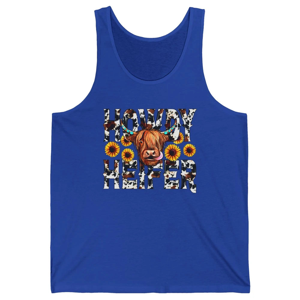 Sunflower Highland Cow Howdy Heifer Western Country Cowboy Unisex Jersey Tank