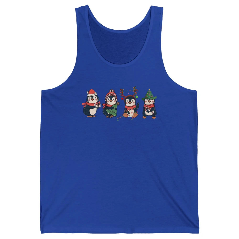Penguin Merry Christmas Cute Penguin Xmas Lights Winter Unisex Jersey Tank