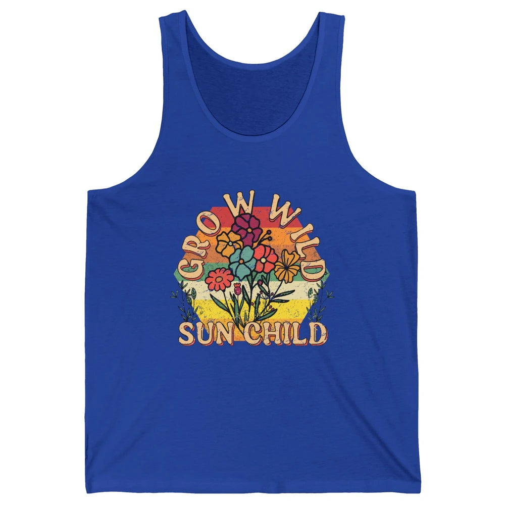 Retro Grow Wild Sun Child 70s Aesthetic Boho Western Summer Unisex Jersey Tank