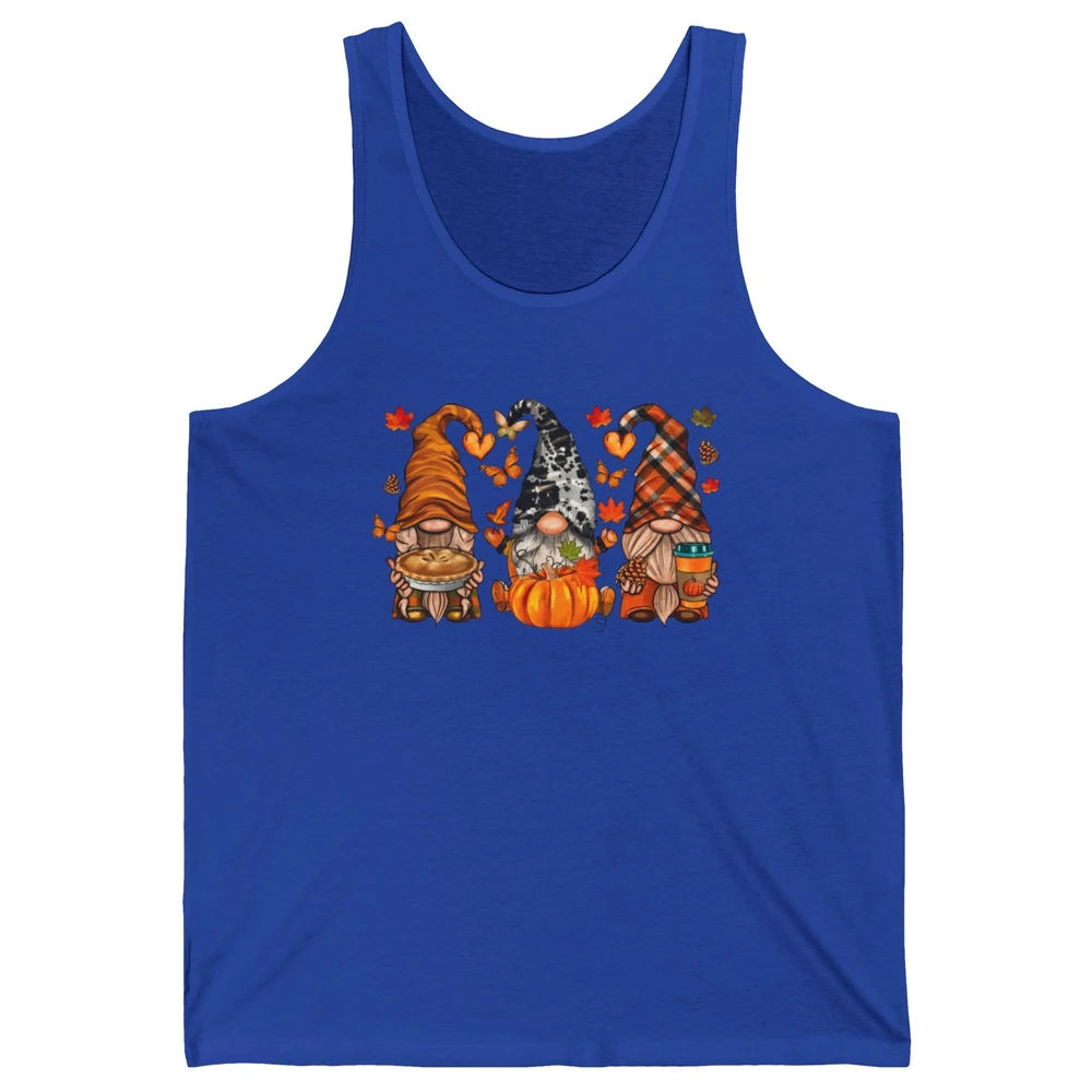 Retro Fall Gnomies Pumpkin Falling Leaves Thanksgiving Gnome Unisex Jersey Tank