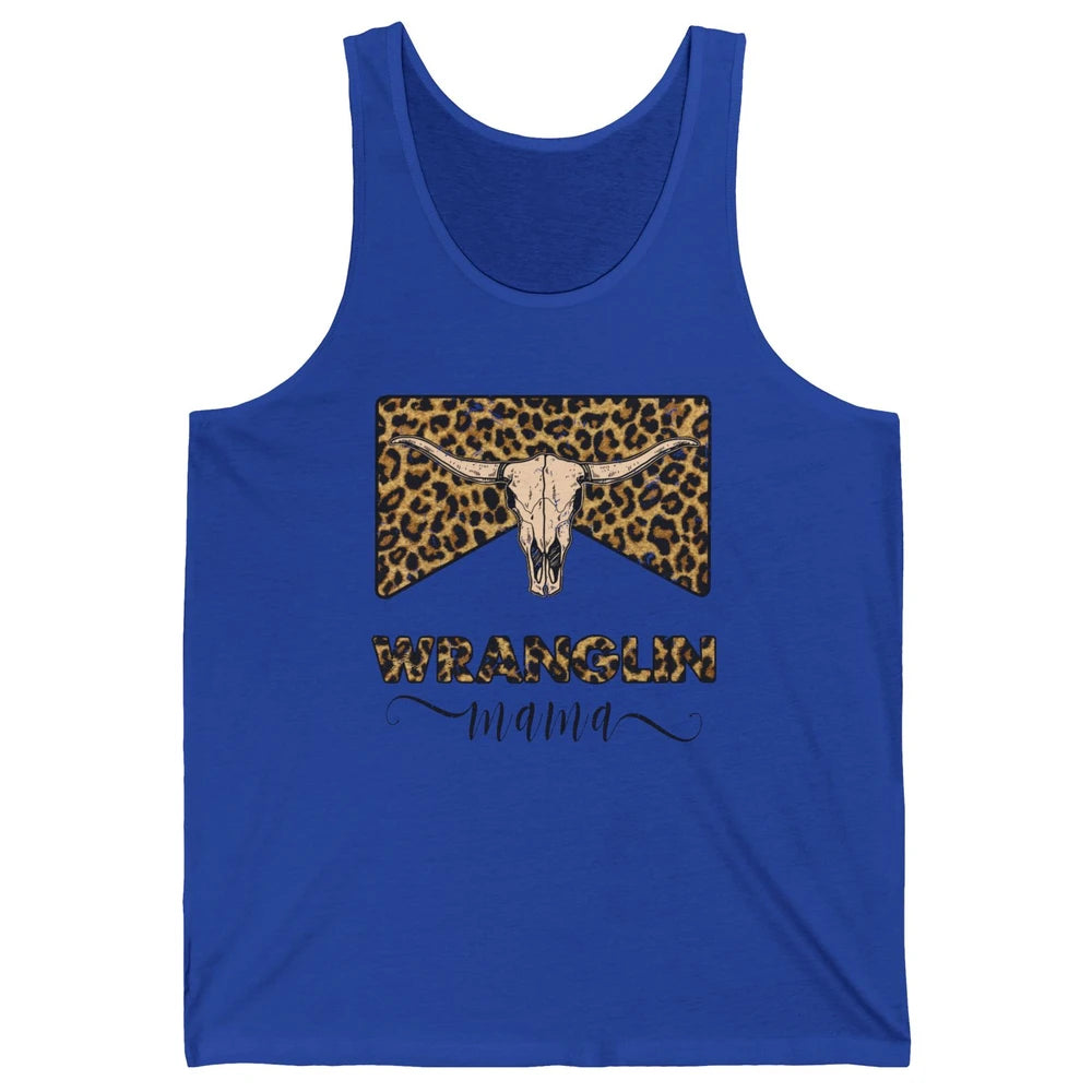 Retro Leopard Bull Skull Wrangling Mama Western Country Girl Unisex Jersey Tank