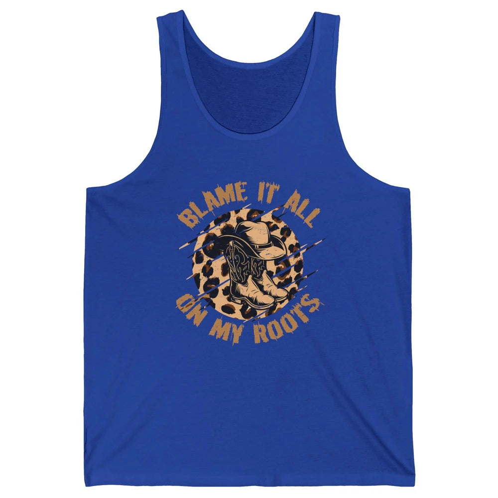 Retro Leopard Cowboy Boots Blame It On My Roots Western Girl Unisex Jersey Tank