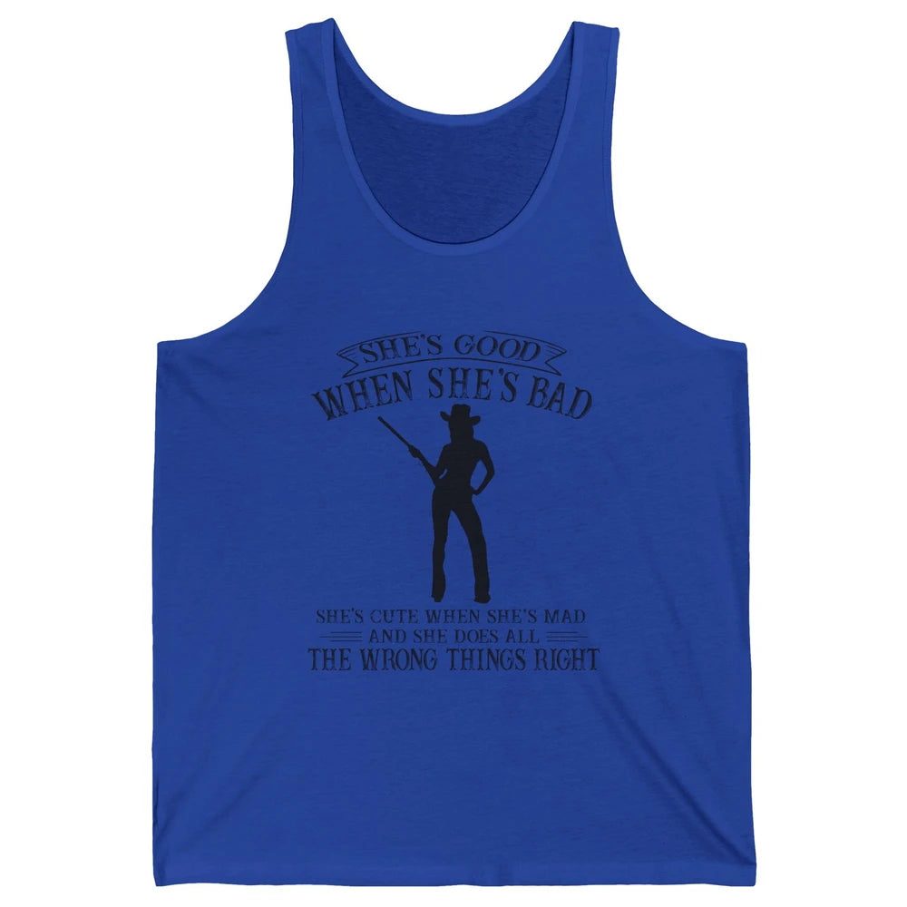 Retro Cowgirl She's Good When She's Bad Western Country Girl Unisex Jersey Tank