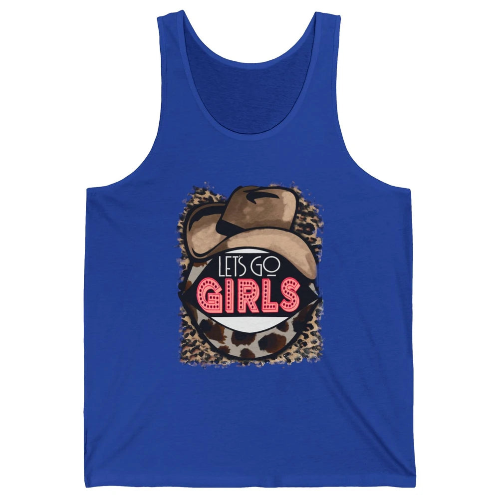 Retro Leopard Cowboy Hat Let's Go Girls Western Cowgirls Unisex Jersey Tank