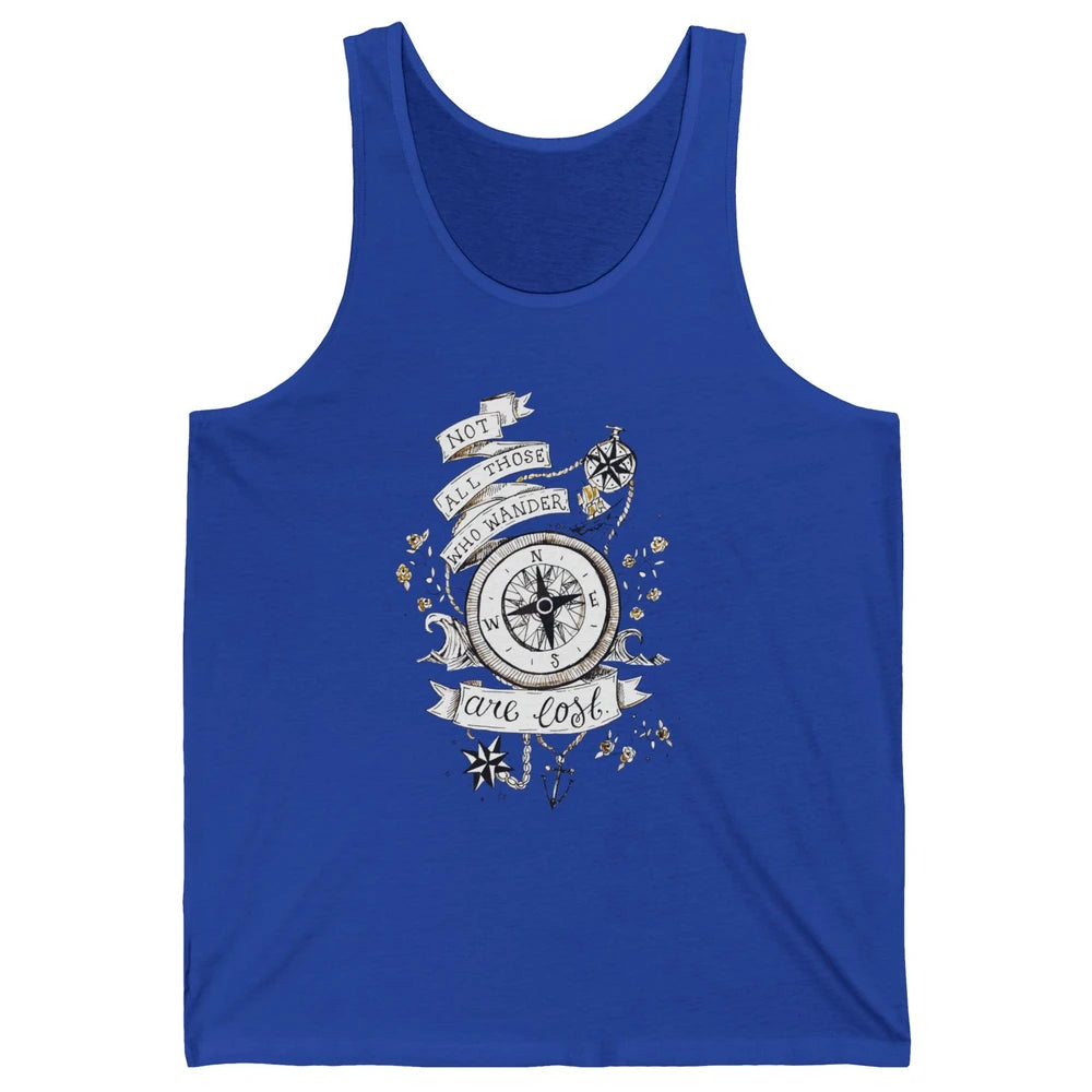 Retro Compass Not All Who Wander Are Lost Mountain Adventure Unisex Jersey Tank