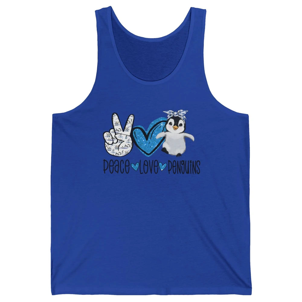 Peace Love Penguins With Headband Baby Penguins Lovers Gift Unisex Jersey Tank