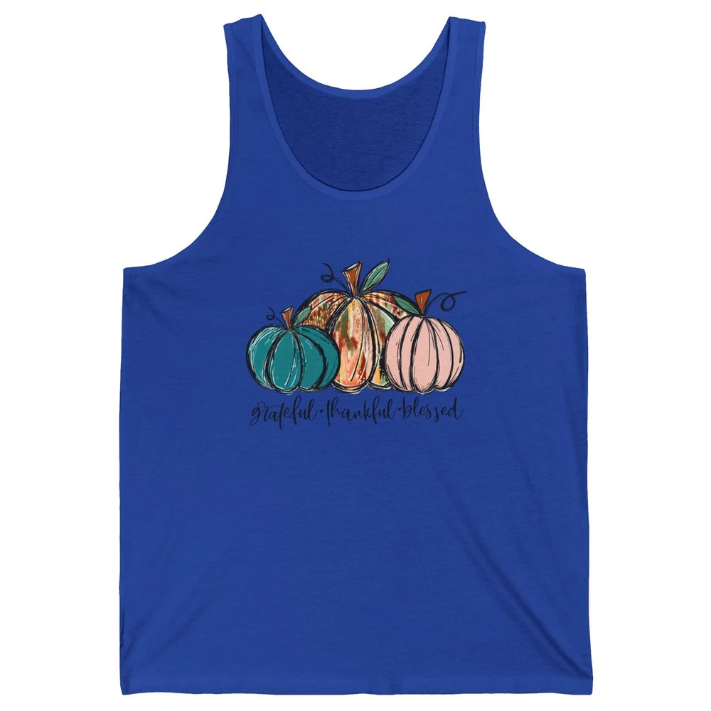 Grateful Thankful Blessed Doodle Pumpkin Fall Thanksgiving Unisex Jersey Tank