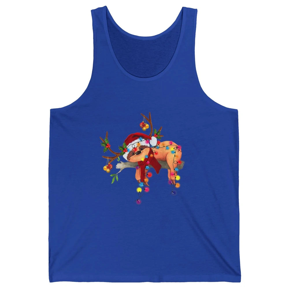 Merry Christmas Santa Claus Hat Sloth Reindeer Xmas Lights Unisex Jersey Tank