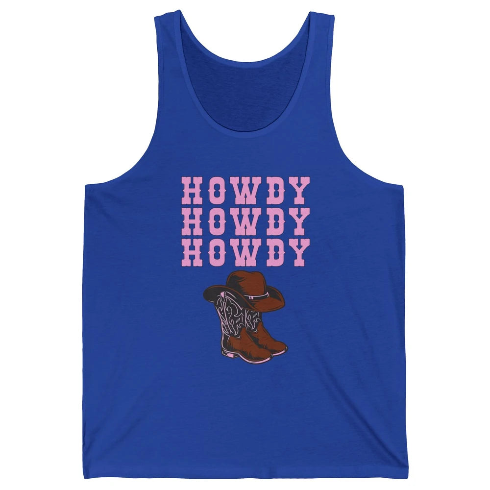 Retro Cowgirl Boots And Hat Howdy Western Country Cowboy Unisex Jersey Tank
