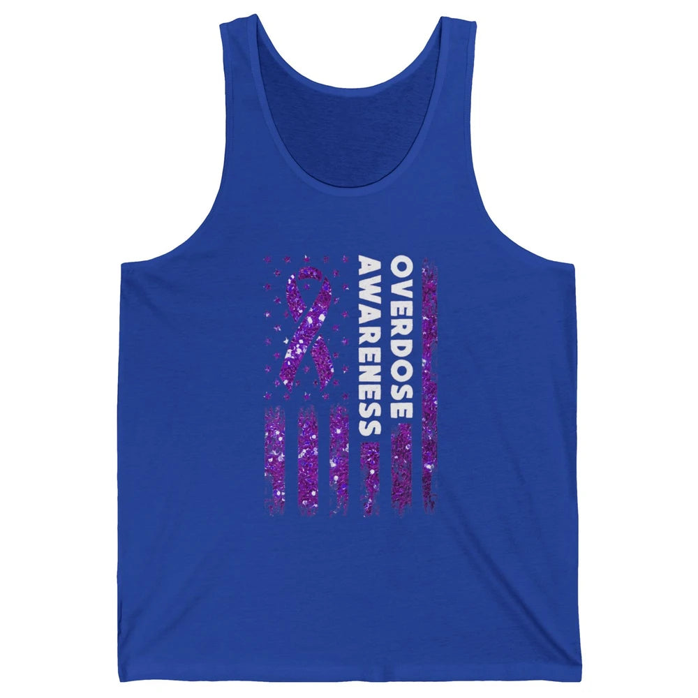 Overdose Awareness US Flag Purple Ribbon Addiction Warrior Unisex Jersey Tank