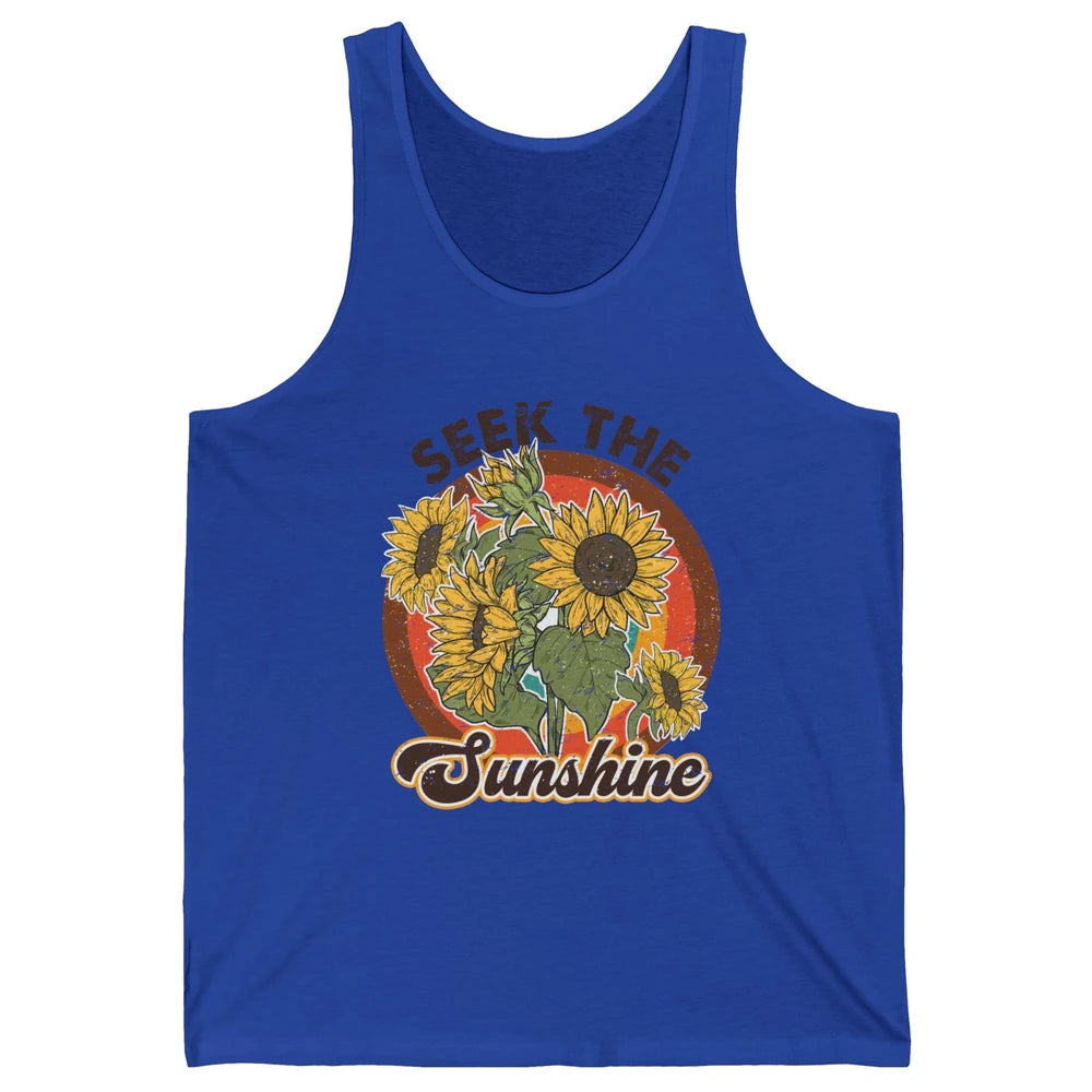 Retro Rainbow Sunflower Seek The Sunshine Peace Hippie Girl Unisex Jersey Tank