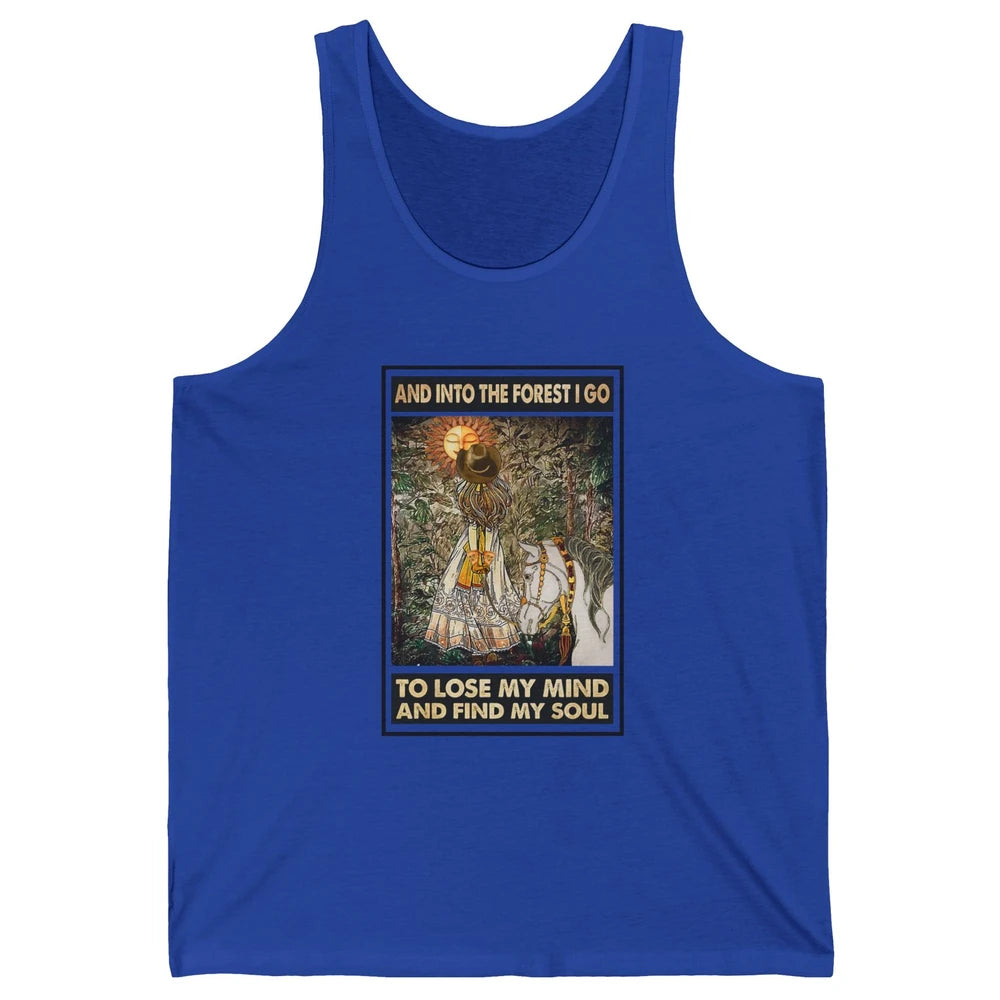 Retro Cowgirl Into Forest I Go Peace Hippie Girl Horse Lover Unisex Jersey Tank